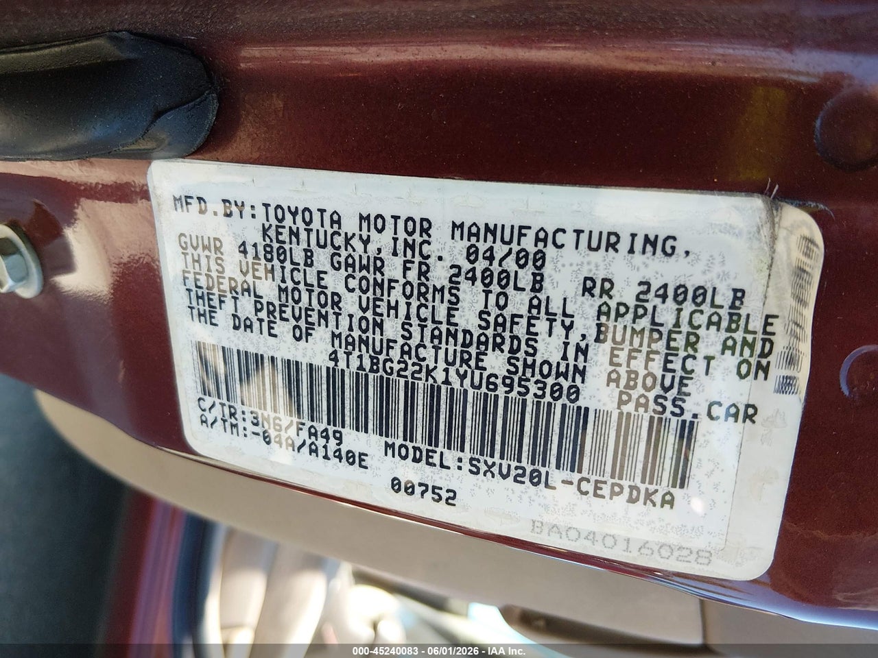 2000 TOYOTA CAMRY CE thumbnail 10