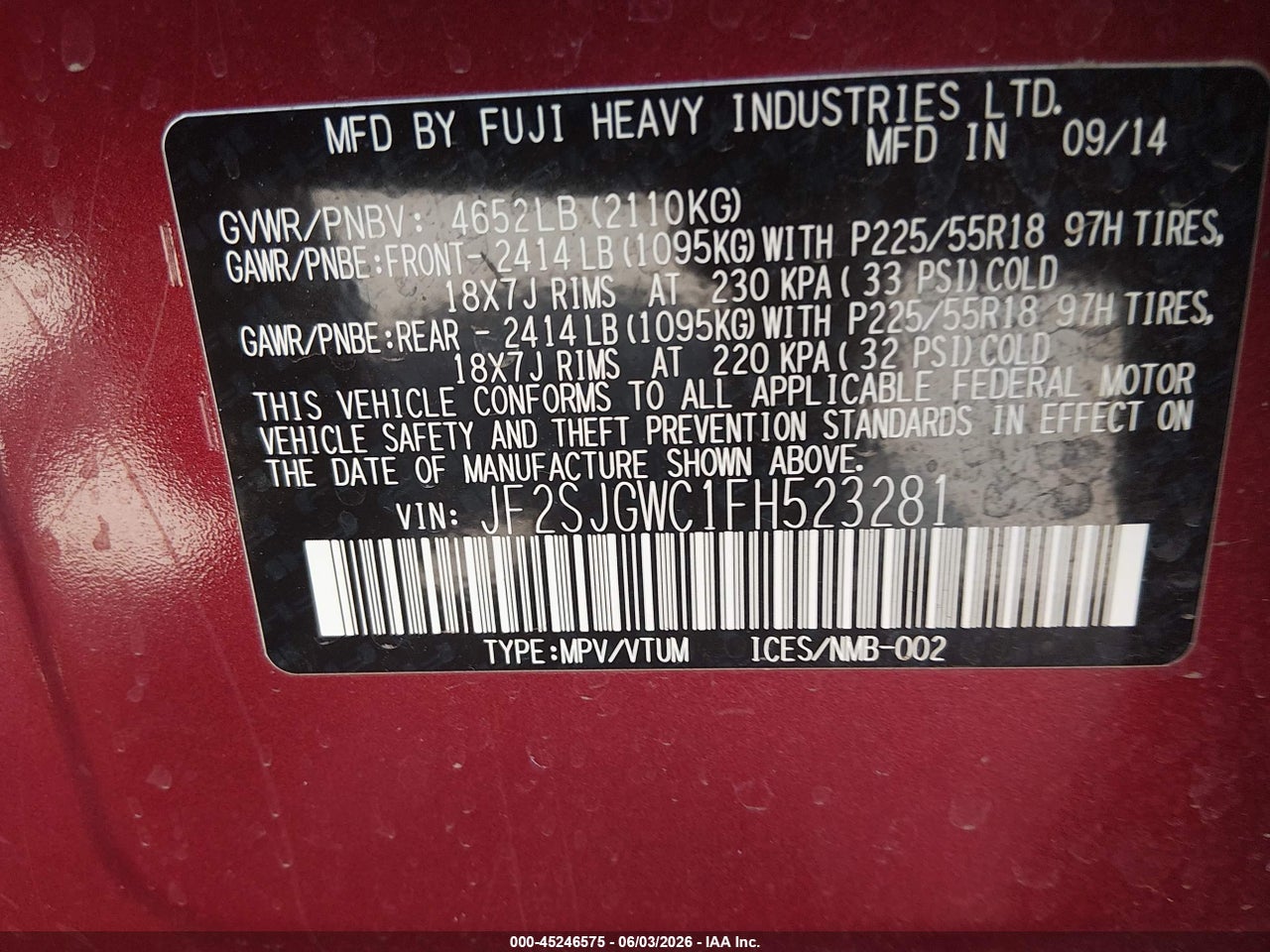 2015 SUBARU FORESTER 2.0XT TOURING thumbnail 10
