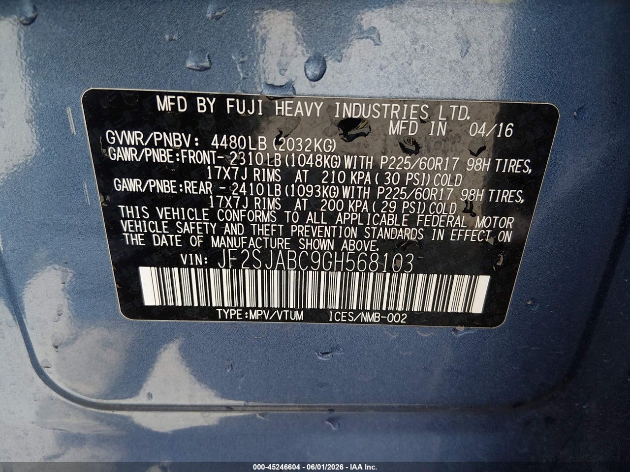 2016 SUBARU FORESTER 2.5I thumbnail 10
