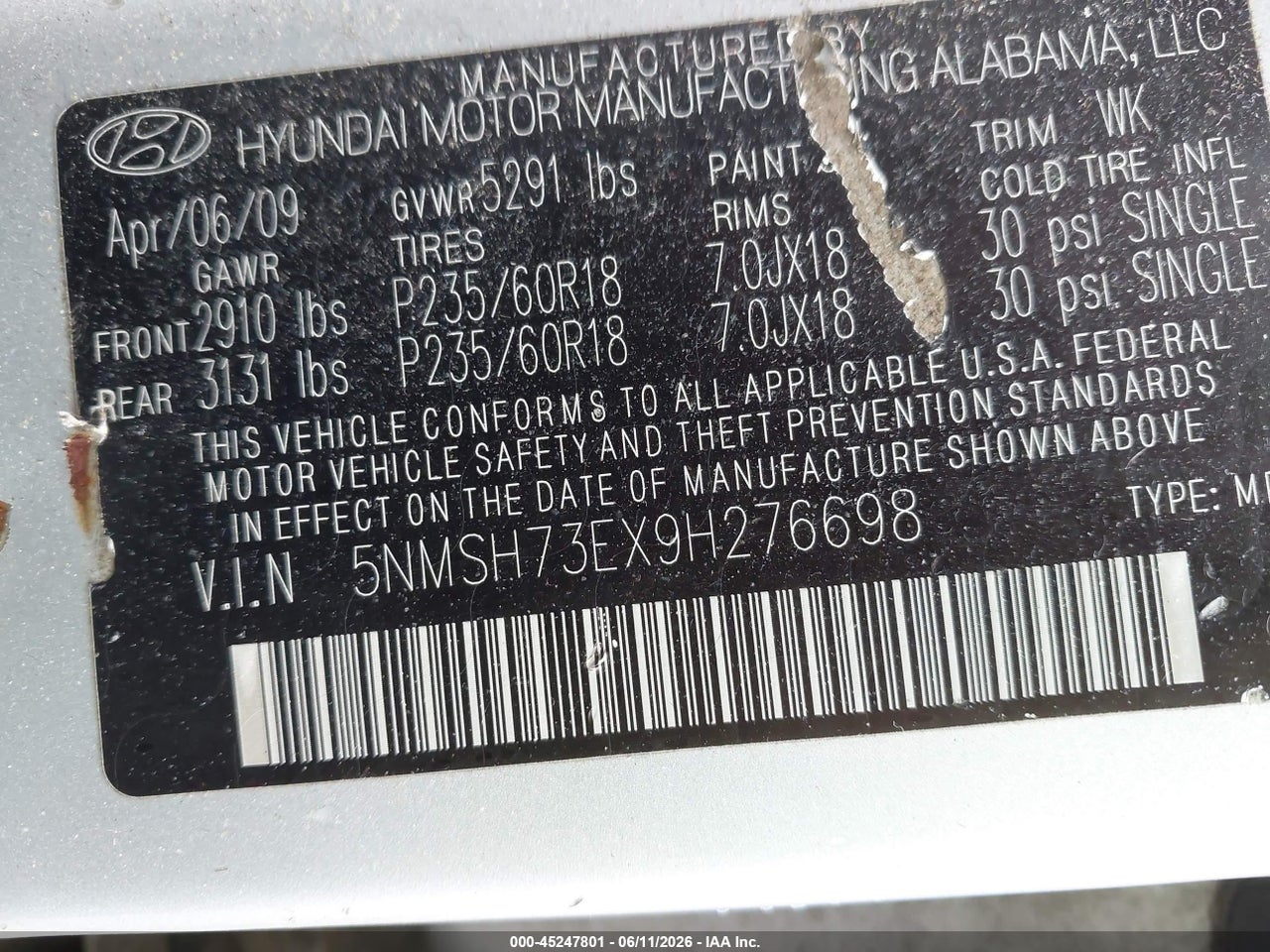 2009 HYUNDAI SANTA FE LIMITED thumbnail 10