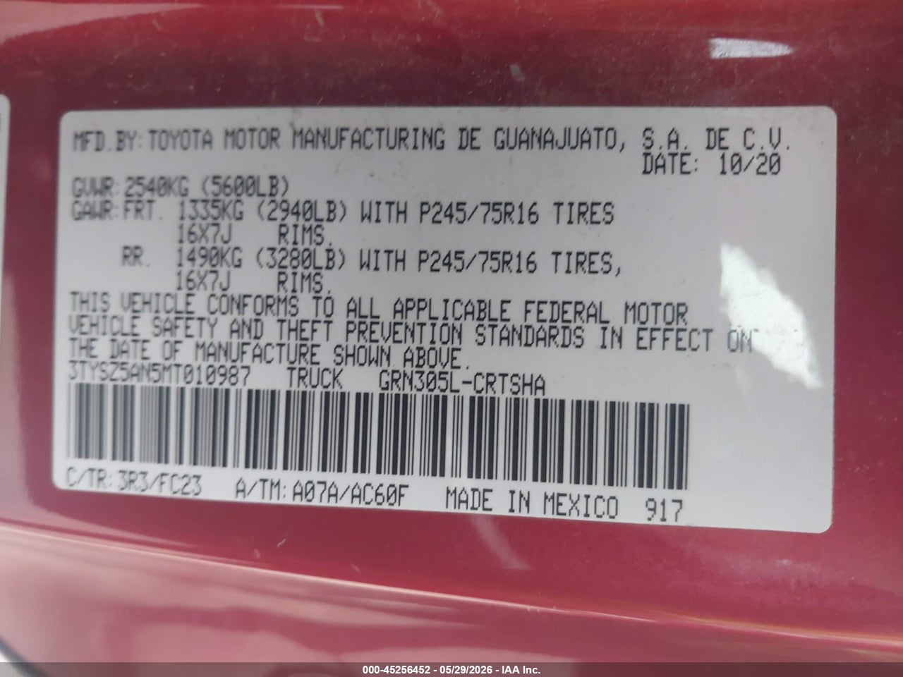 2021 TOYOTA TACOMA SR5 V6 thumbnail 10