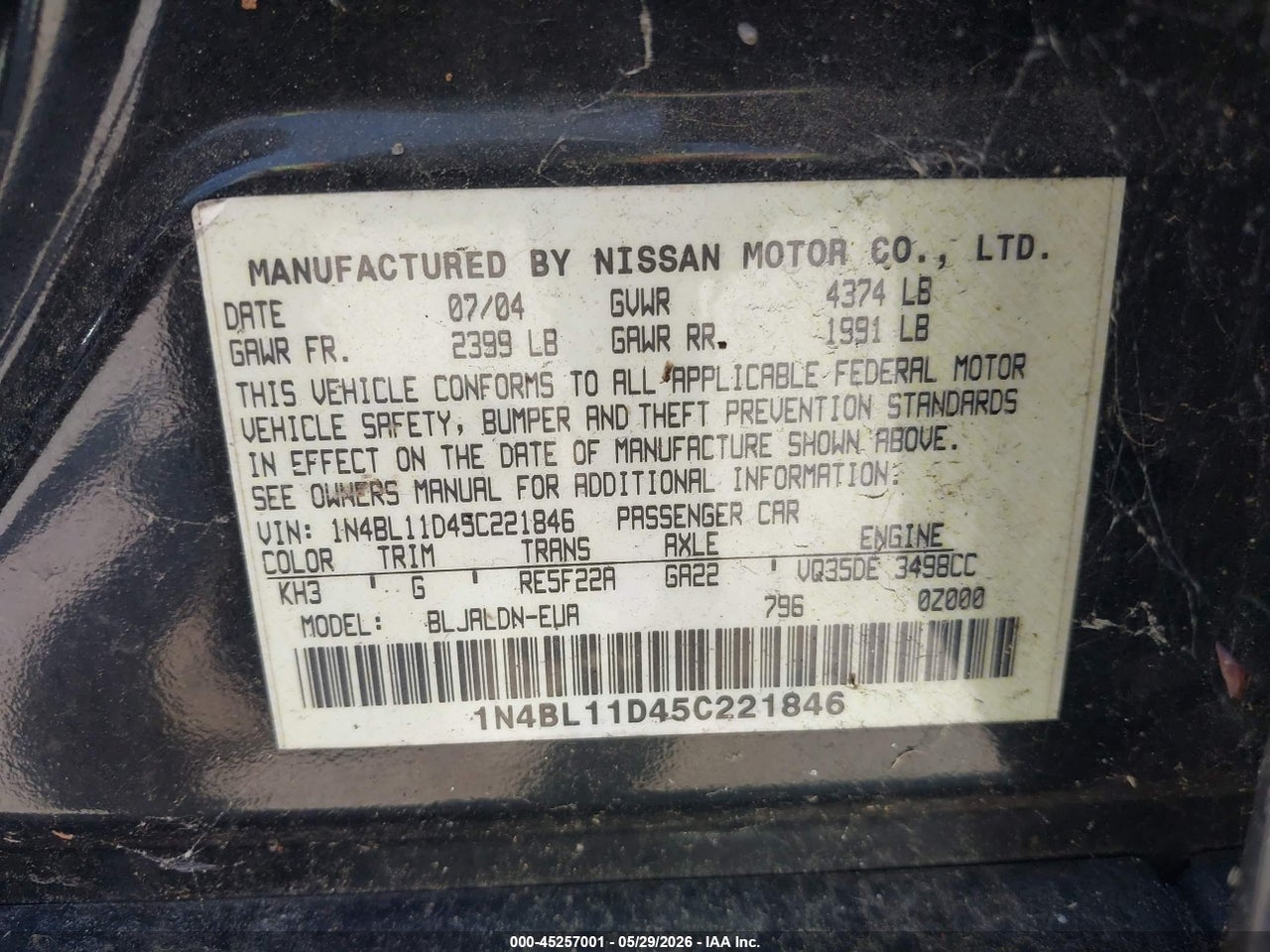 2005 NISSAN ALTIMA 3.5 SL thumbnail 10