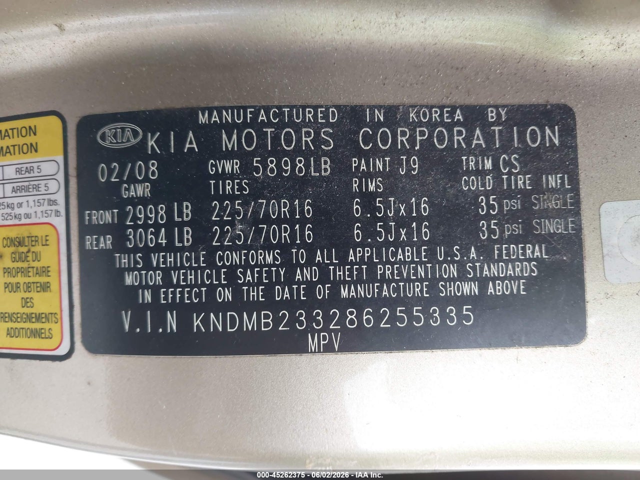 2008 KIA SEDONA LX thumbnail 10