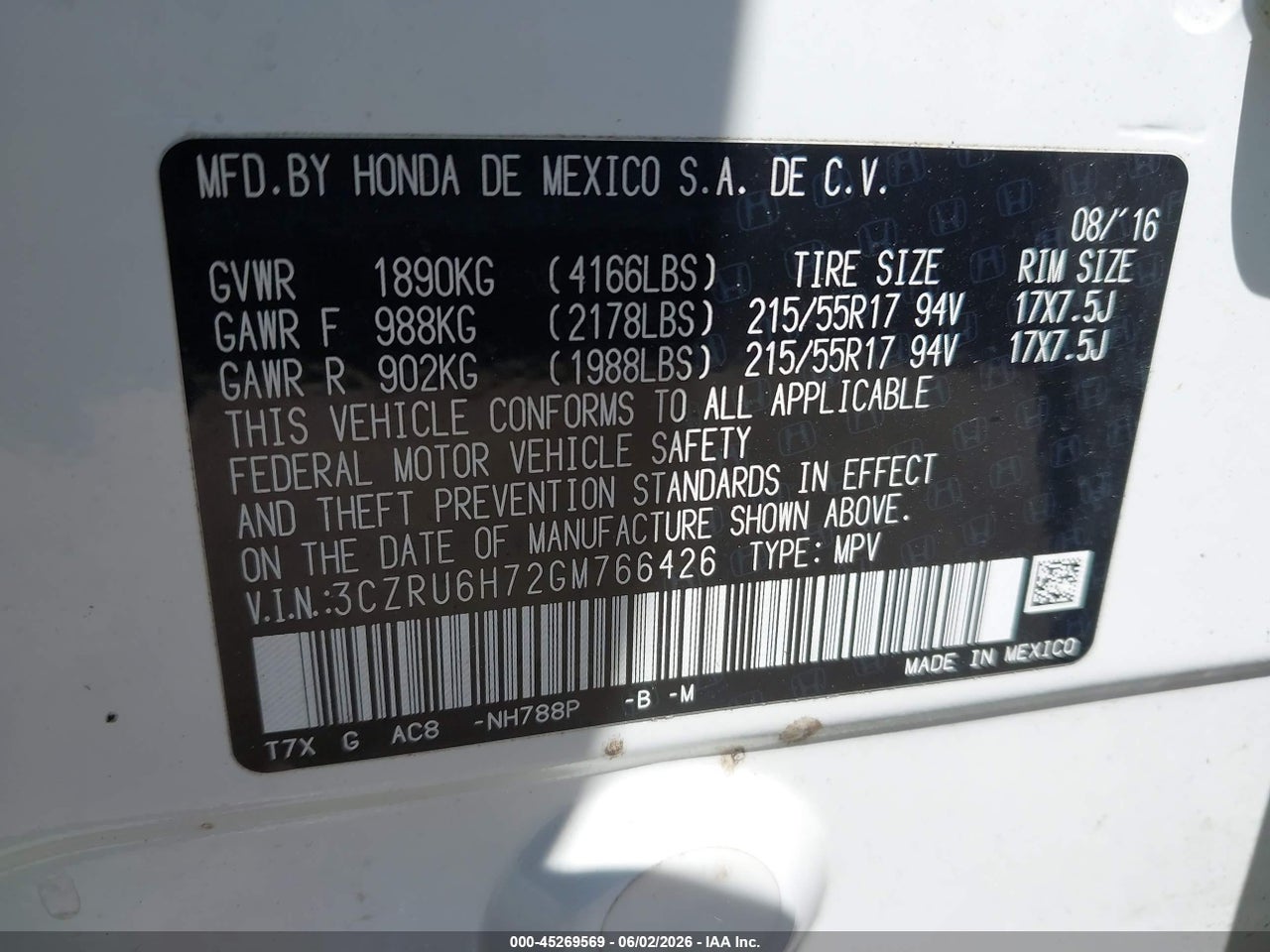 2016 HONDA HR-V EX-L thumbnail 10