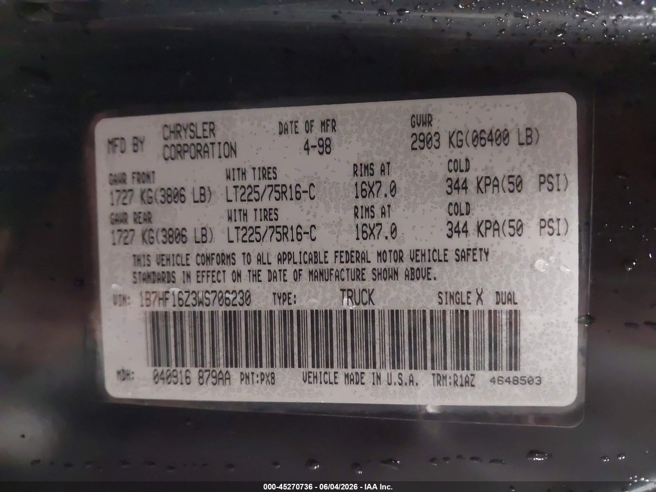 1998 DODGE RAM 1500 ST thumbnail 10