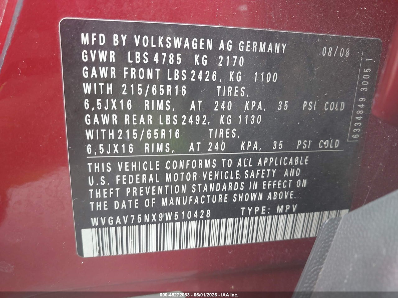 2009 VOLKSWAGEN TIGUAN S/SE/SEL thumbnail 10