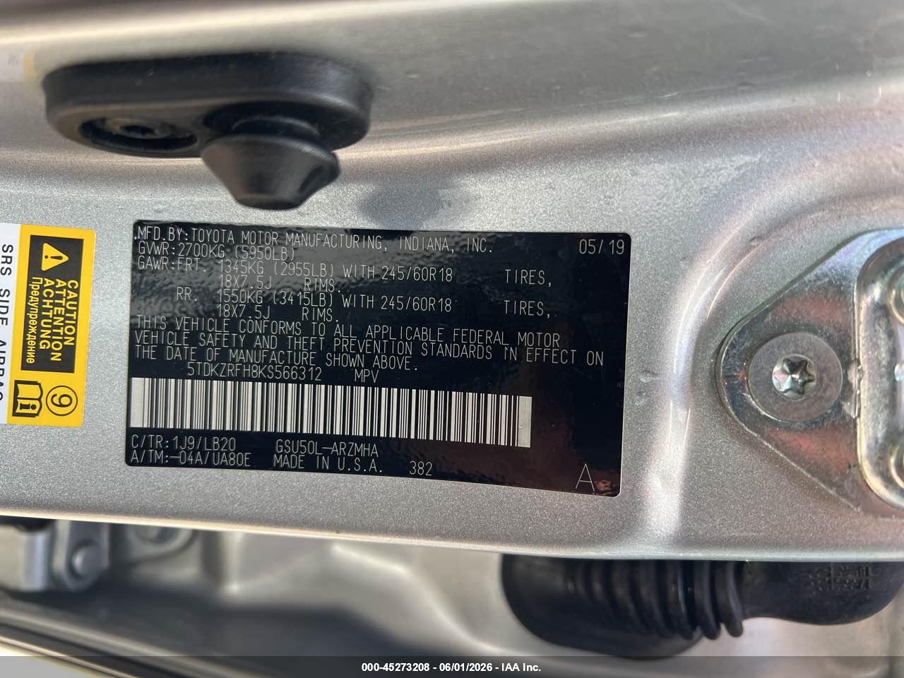 2019 TOYOTA HIGHLANDER XLE thumbnail 10