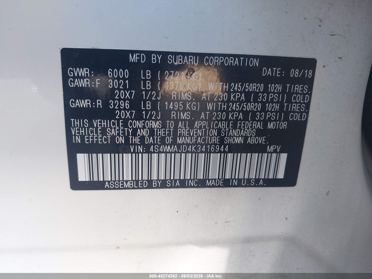 2019 SUBARU ASCENT LIMITED thumbnail 10