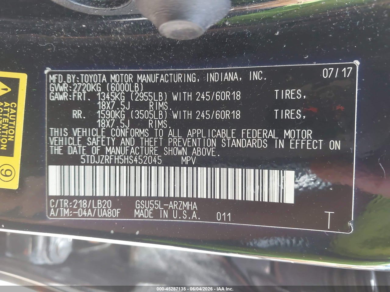 2017 TOYOTA HIGHLANDER XLE thumbnail 10