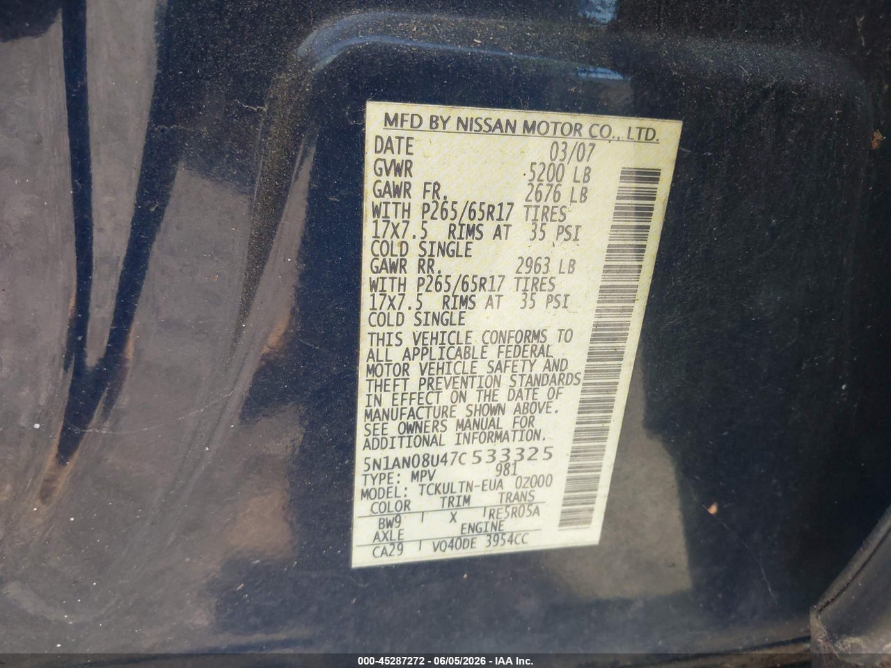 2007 NISSAN XTERRA SE thumbnail 10