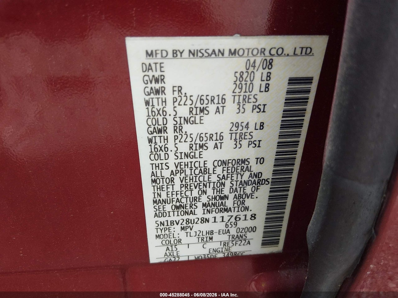 2008 NISSAN QUEST S/SE/SL thumbnail 10