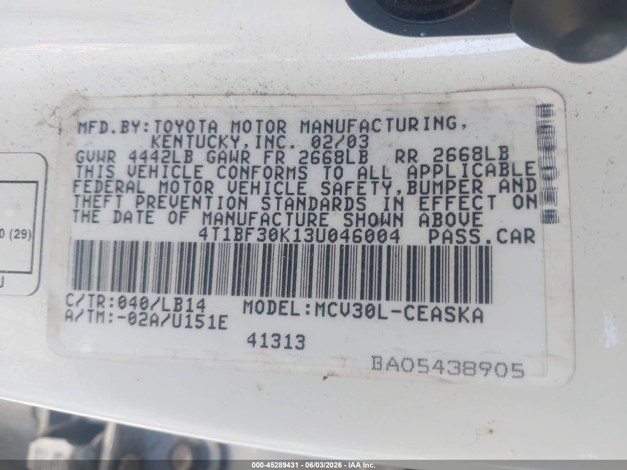 2003 TOYOTA CAMRY SE V6 thumbnail 10