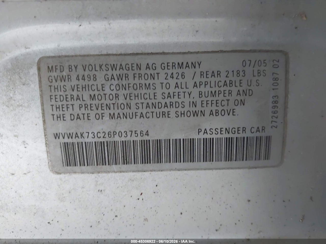 2006 VOLKSWAGEN PASSAT 2.0T thumbnail 10