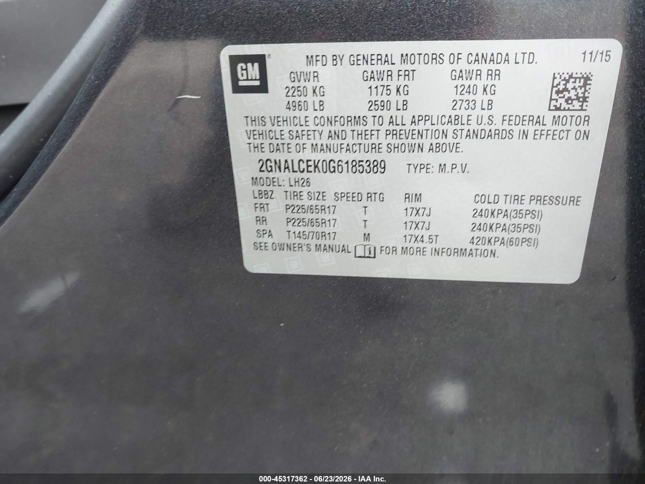 2016 CHEVROLET EQUINOX LT thumbnail 10
