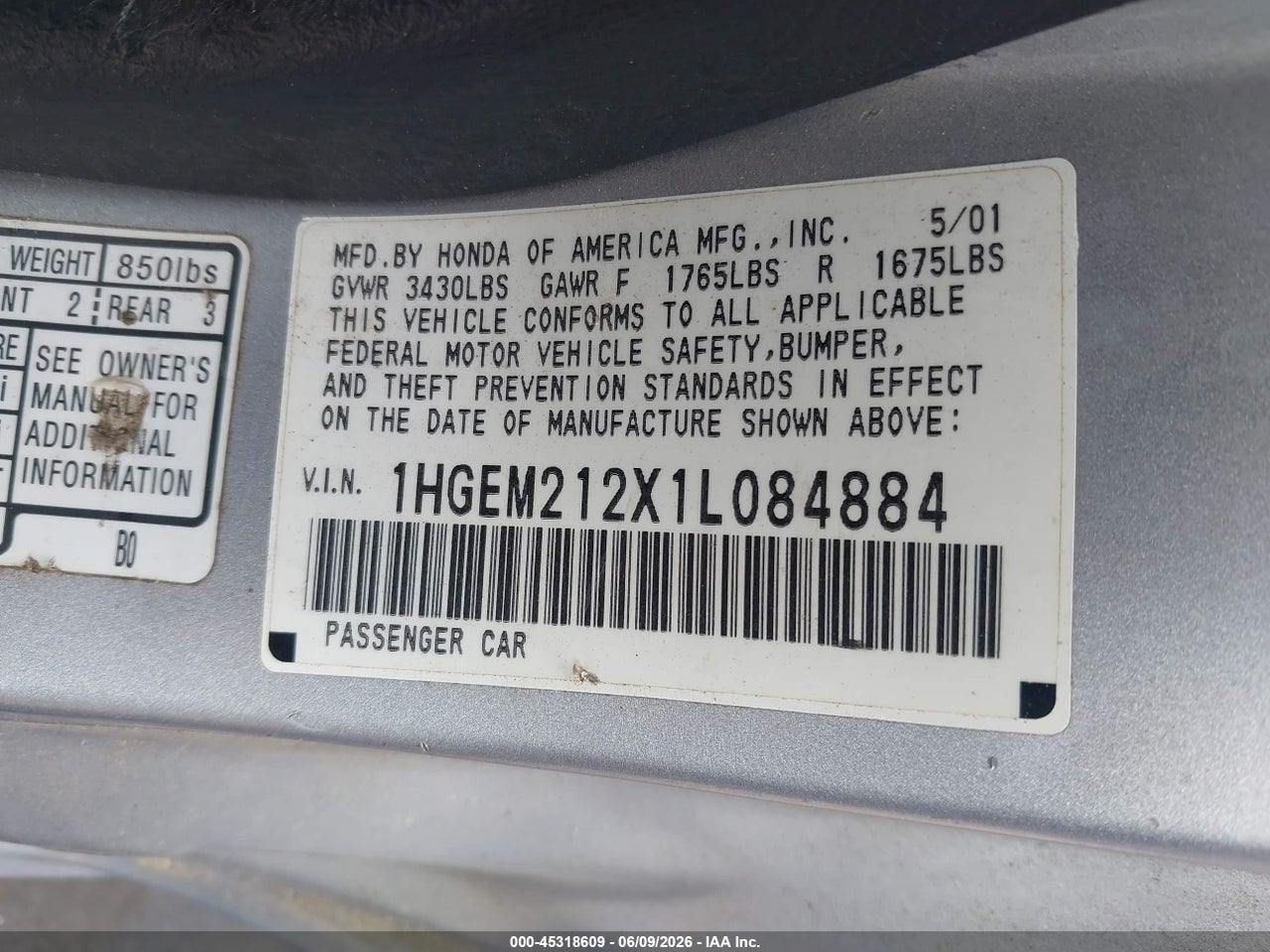 2001 HONDA CIVIC DX thumbnail 10