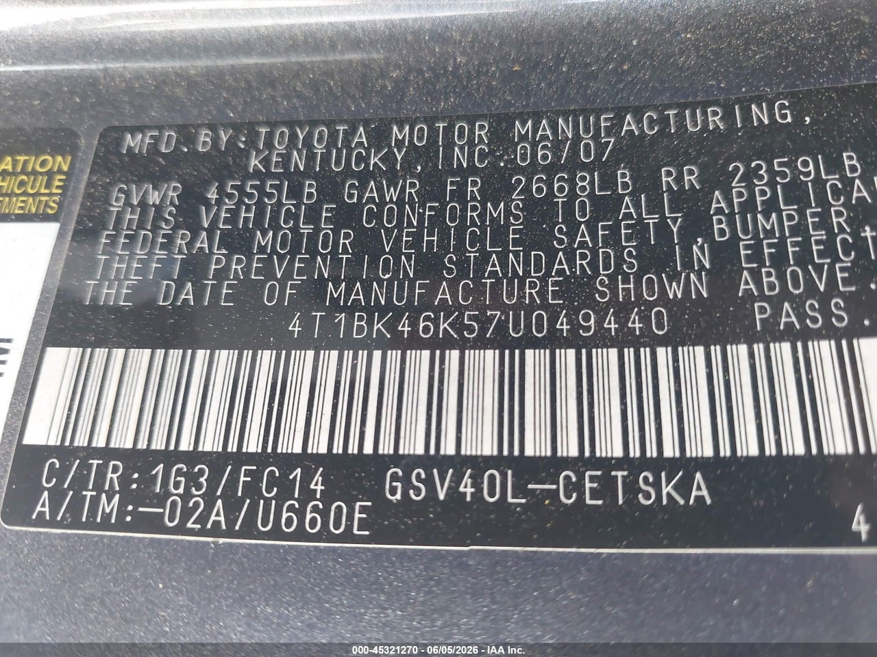 2007 TOYOTA CAMRY SE V6 thumbnail 10