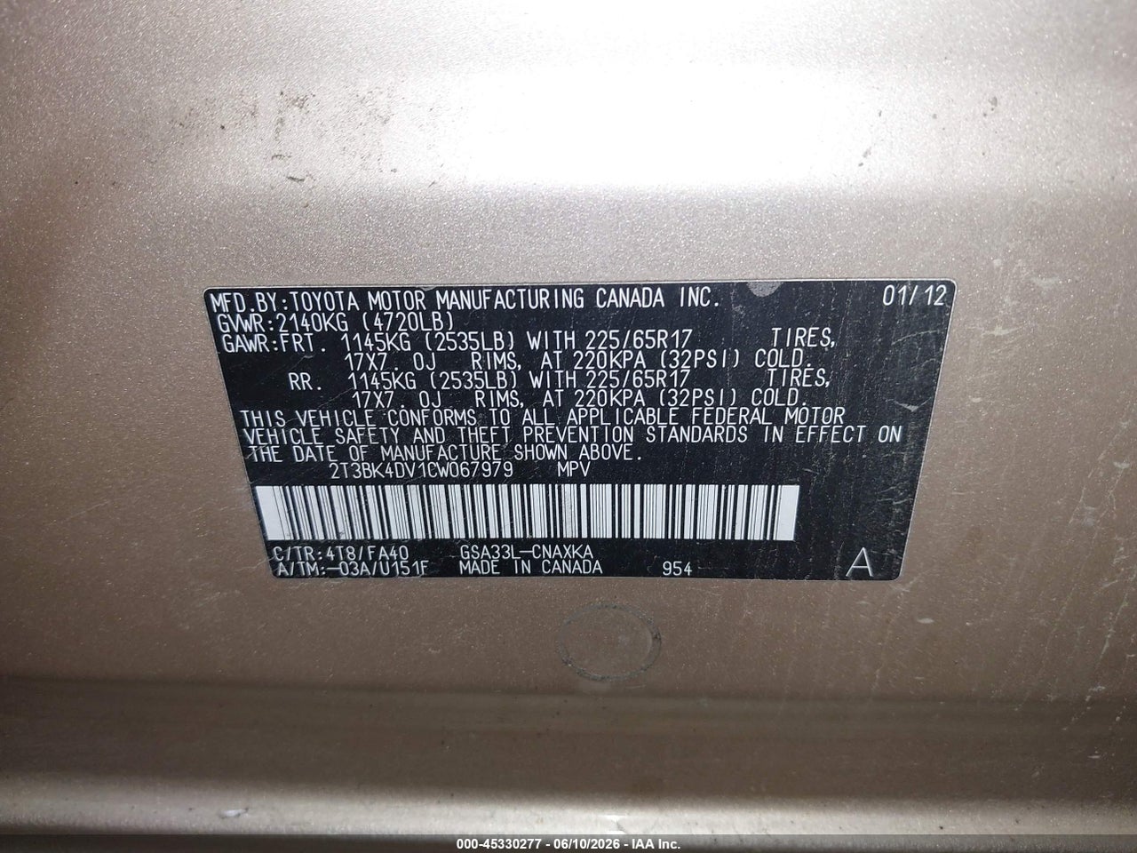 2012 TOYOTA RAV4 BASE V6 thumbnail 10