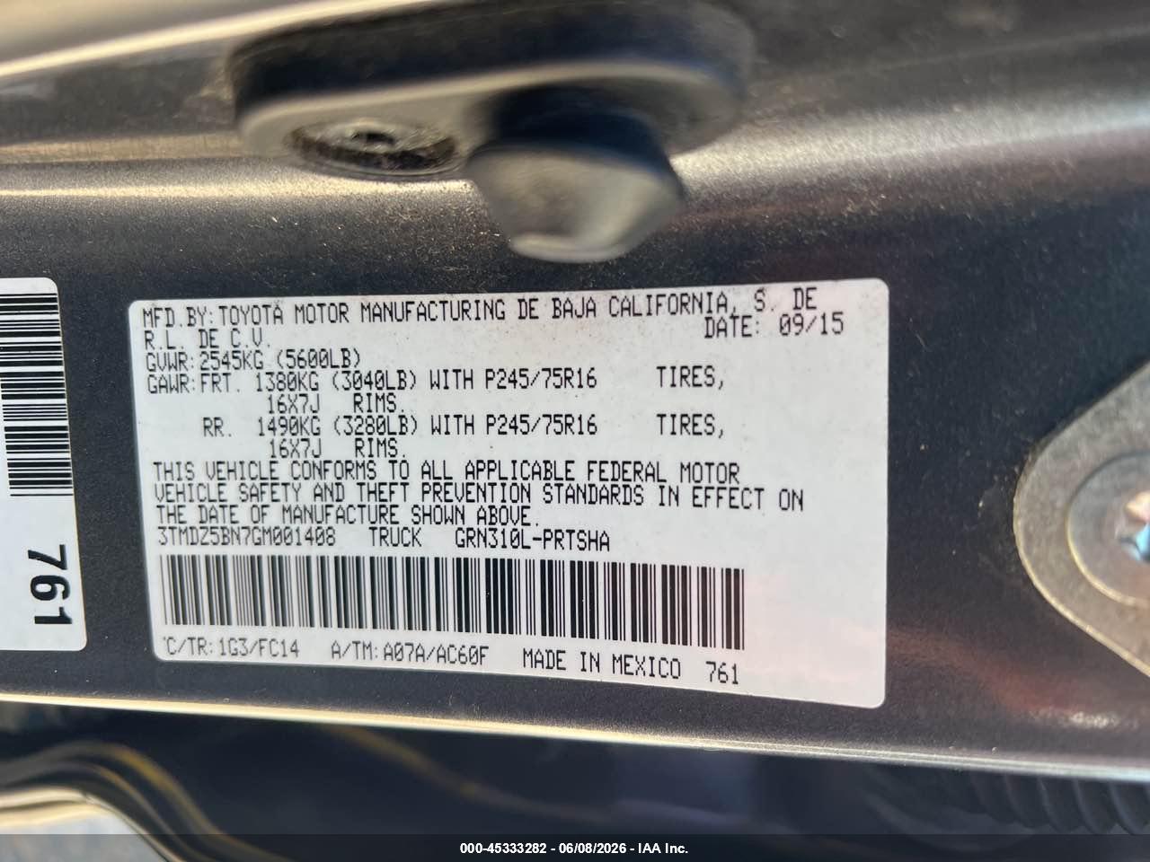 2016 TOYOTA TACOMA SR5 V6 thumbnail 10