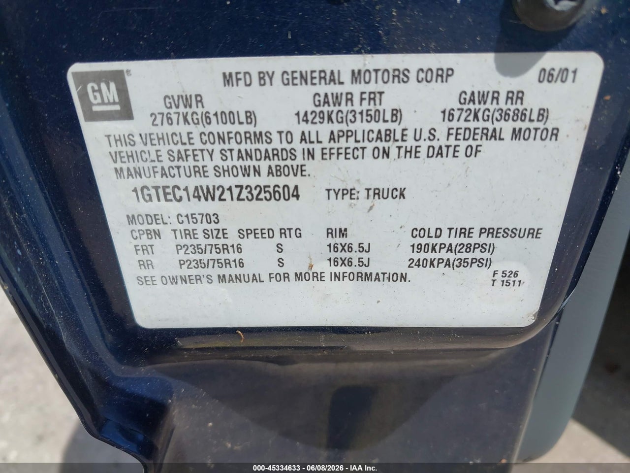 2001 GMC SIERRA 1500 SL thumbnail 10