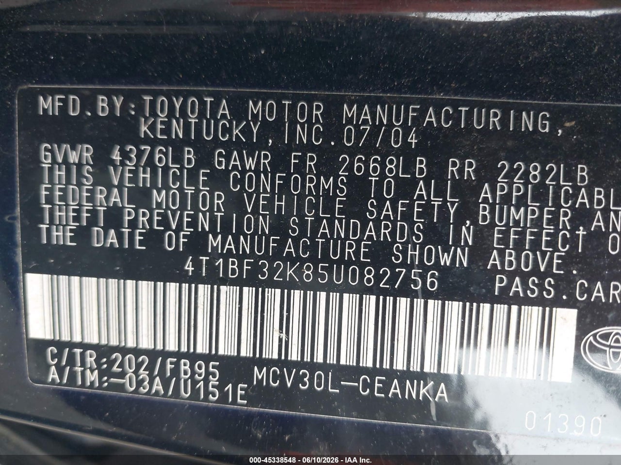 2005 TOYOTA CAMRY LE V6 thumbnail 10