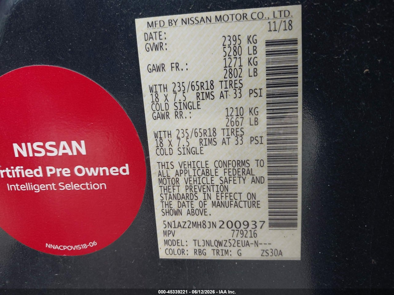 2018 NISSAN MURANO SV thumbnail 10