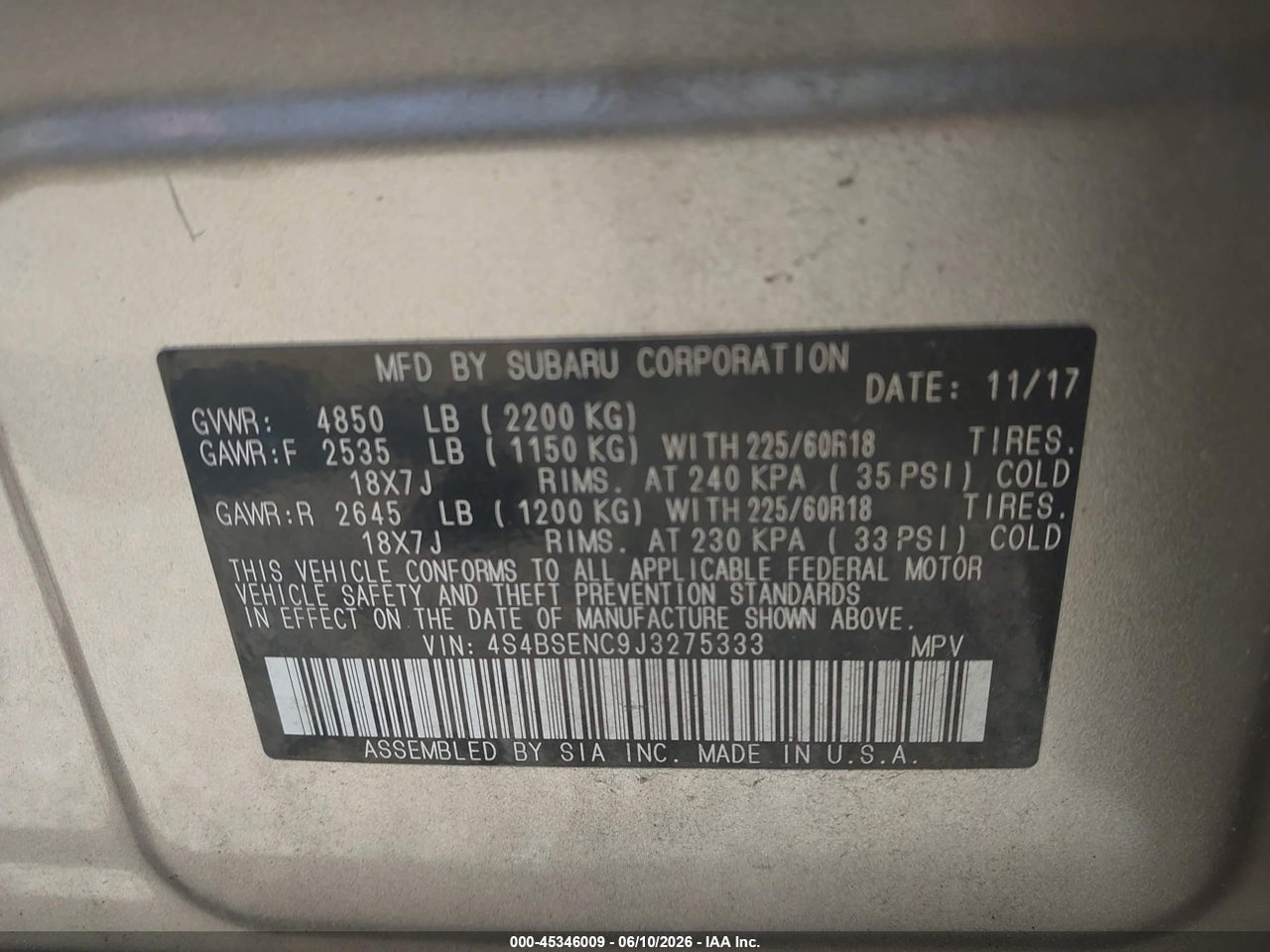 2018 SUBARU OUTBACK 3.6R LIMITED thumbnail 10