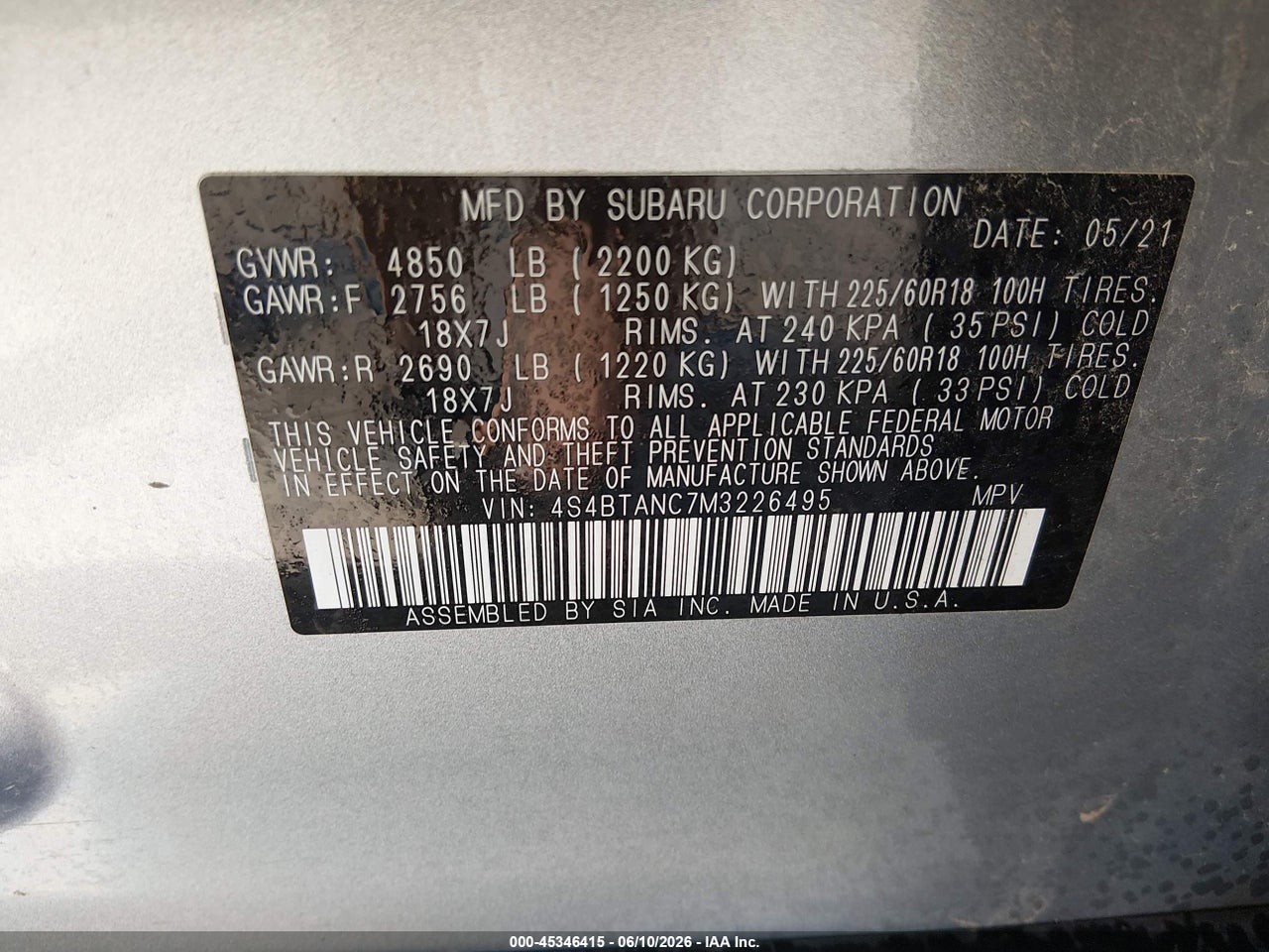2021 SUBARU OUTBACK LIMITED thumbnail 10