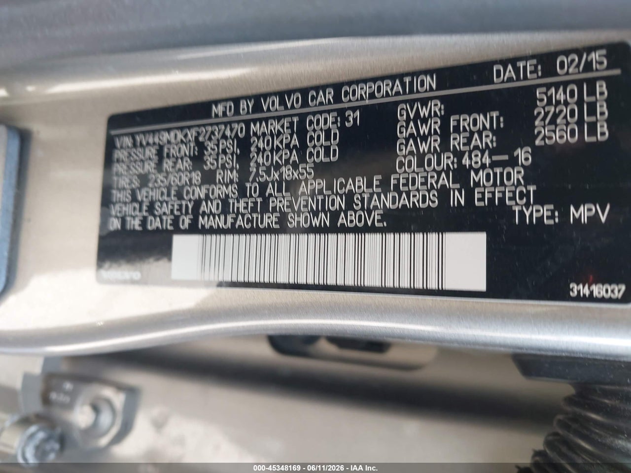 2015 VOLVO XC60 T6 thumbnail 10