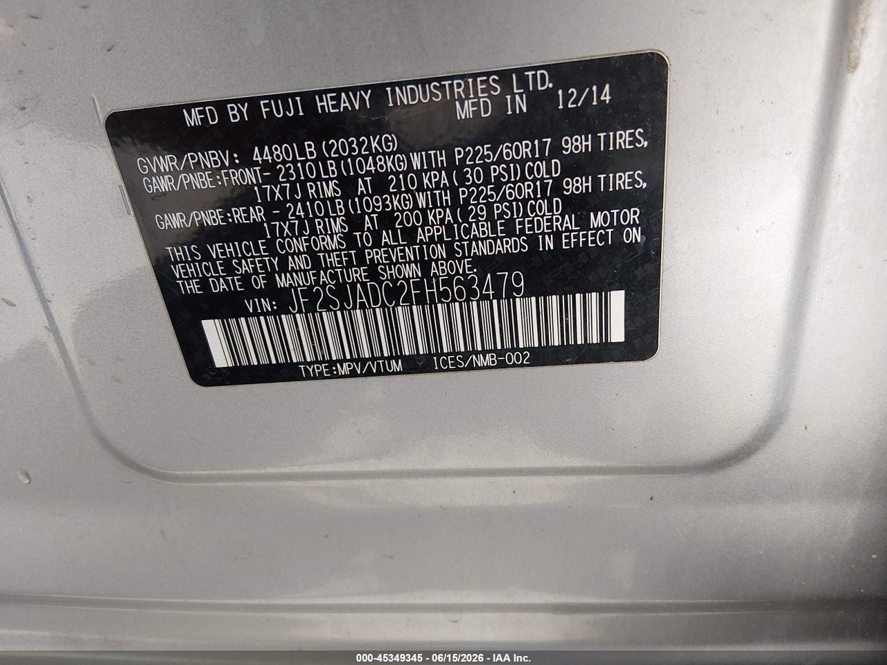 2015 SUBARU FORESTER 2.5I PREMIUM thumbnail 10