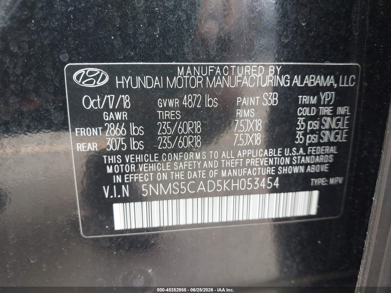 2019 HYUNDAI SANTA FE LIMITED thumbnail 10
