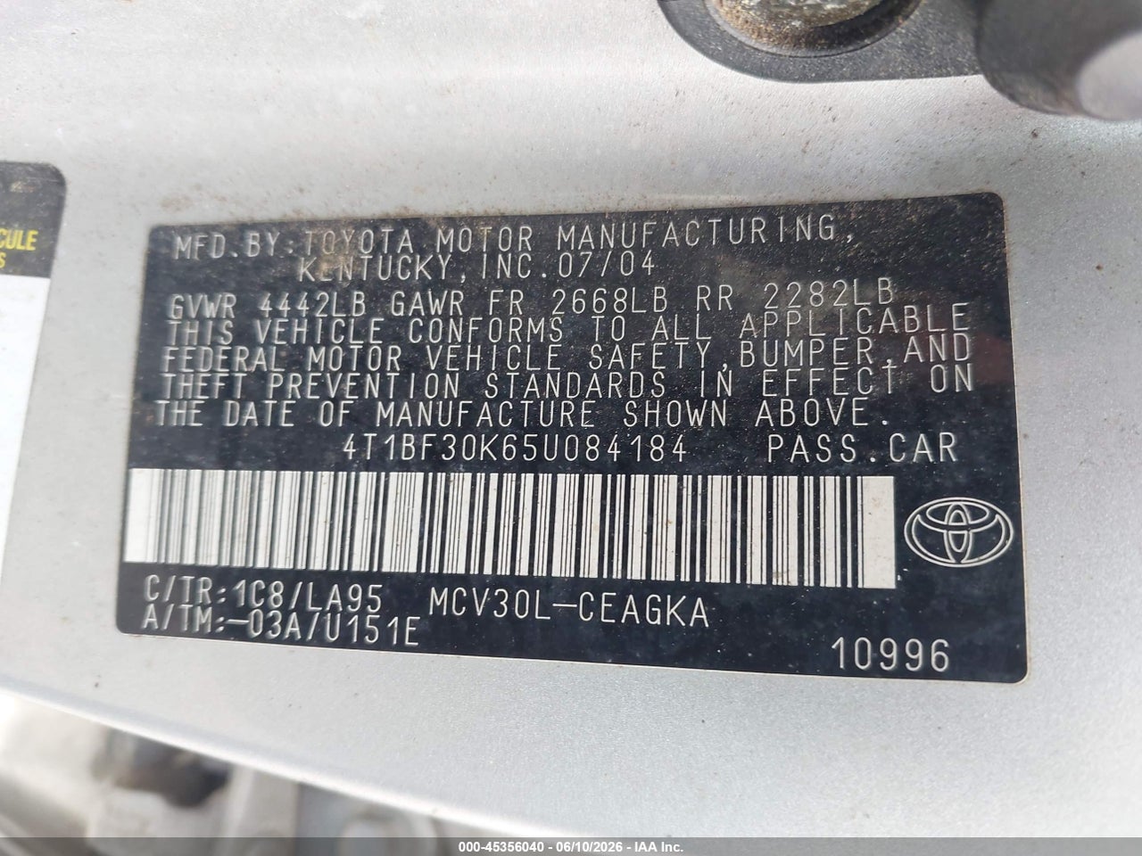 2005 TOYOTA CAMRY XLE V6 thumbnail 10