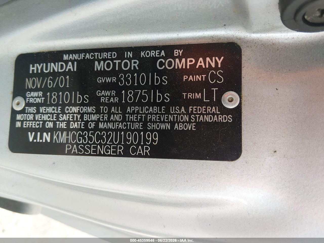 2002 HYUNDAI ACCENT GS thumbnail 10