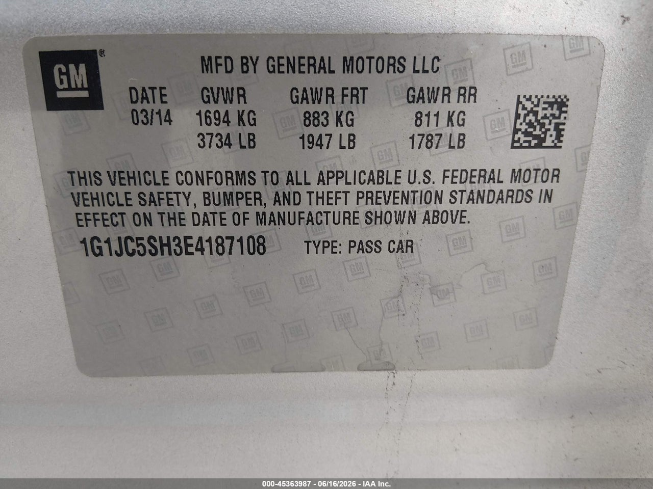 2014 CHEVROLET SONIC LT AUTO thumbnail 10