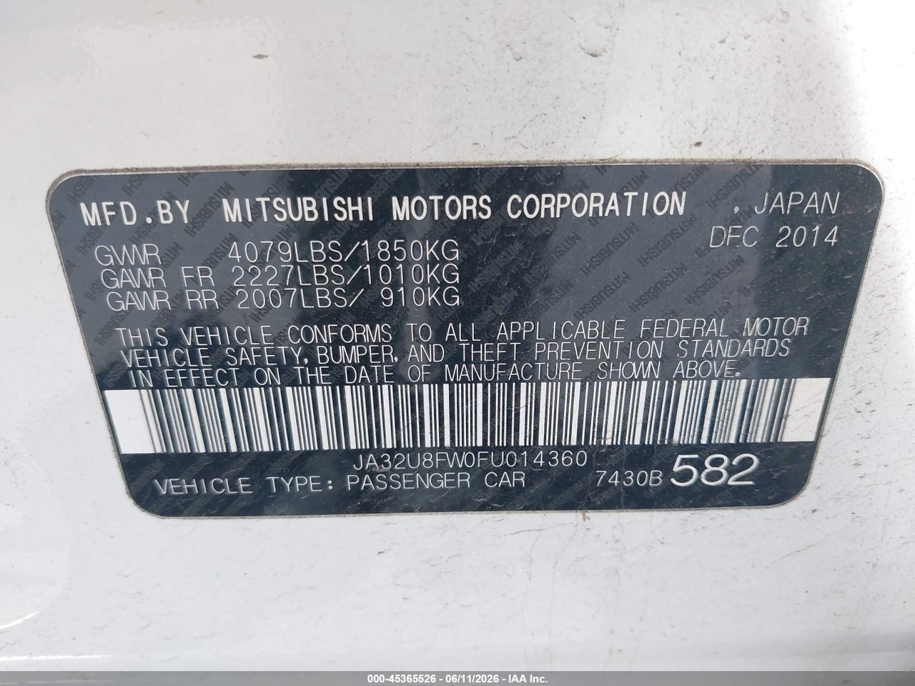2015 MITSUBISHI LANCER GT thumbnail 10