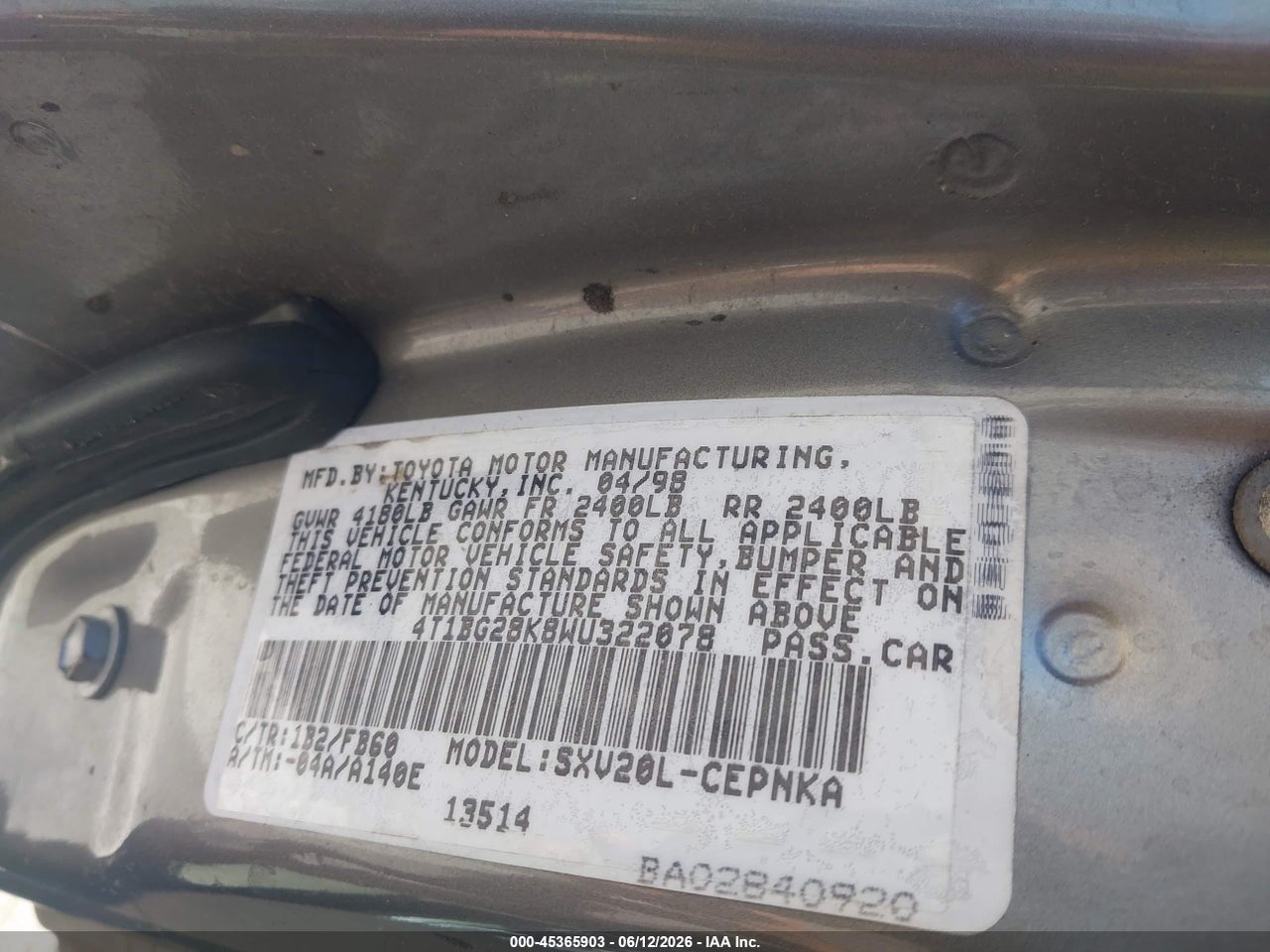 1998 TOYOTA CAMRY LE thumbnail 10