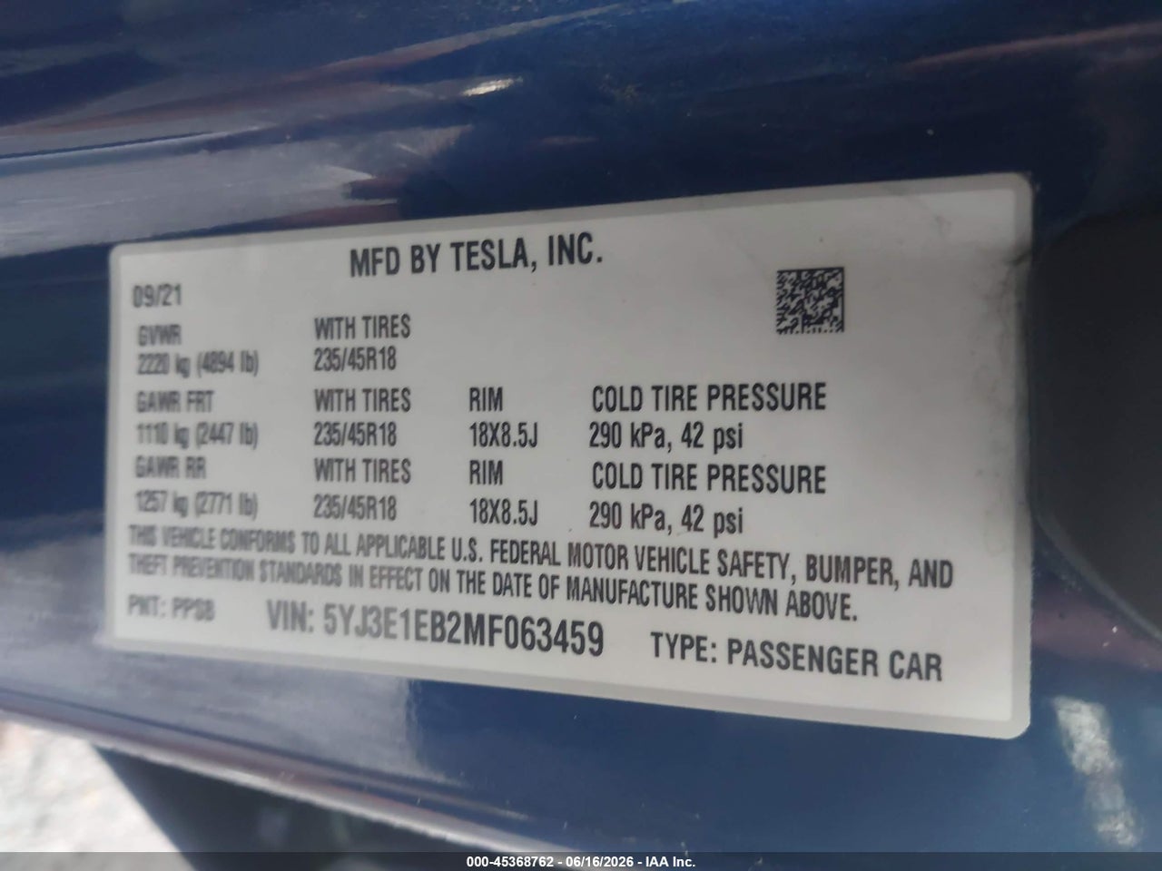 2021 TESLA MODEL 3 LONG RANGE thumbnail 10