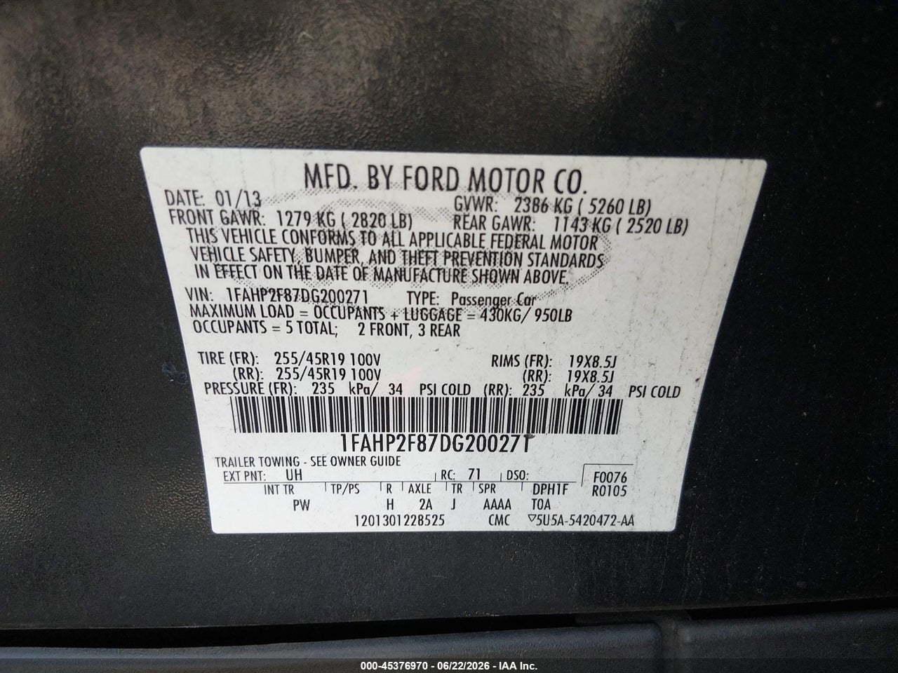 2013 FORD TAURUS LIMITED thumbnail 10