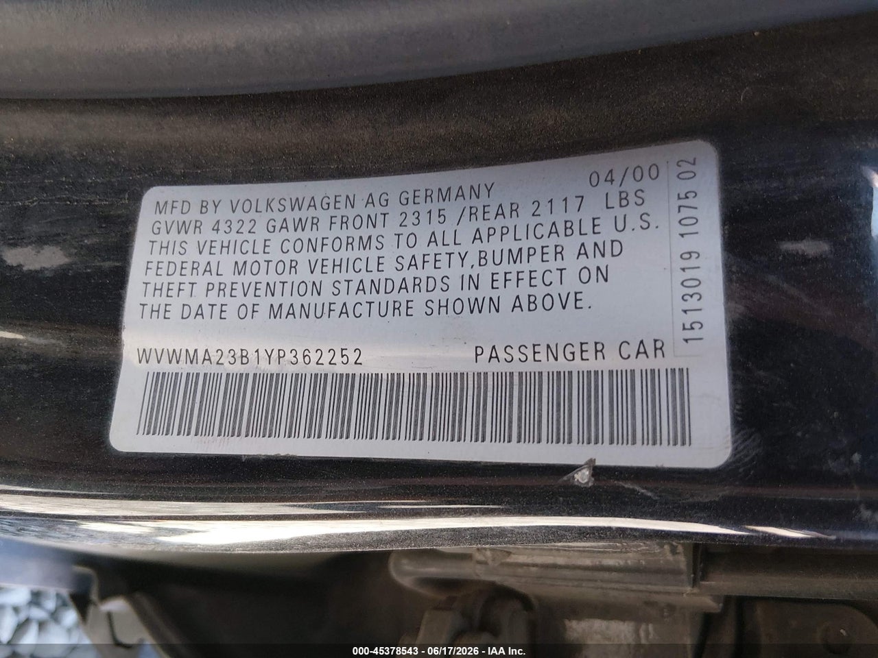 2000 VOLKSWAGEN PASSAT GLS thumbnail 10