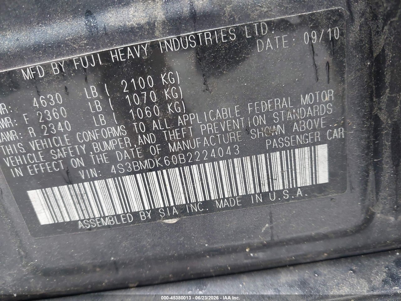 2011 SUBARU LEGACY 3.6R LIMITED thumbnail 10