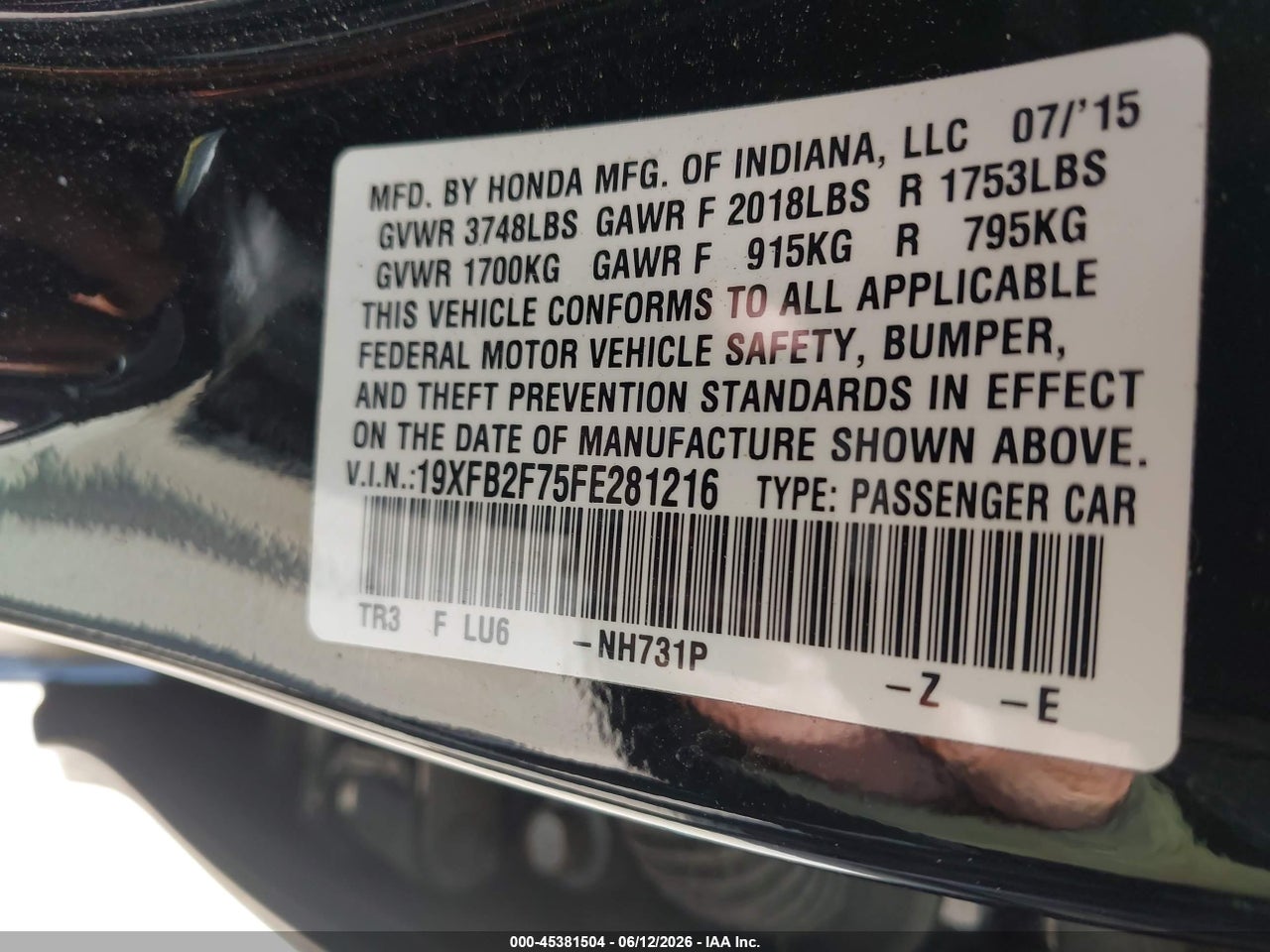 2015 HONDA CIVIC SE thumbnail 10