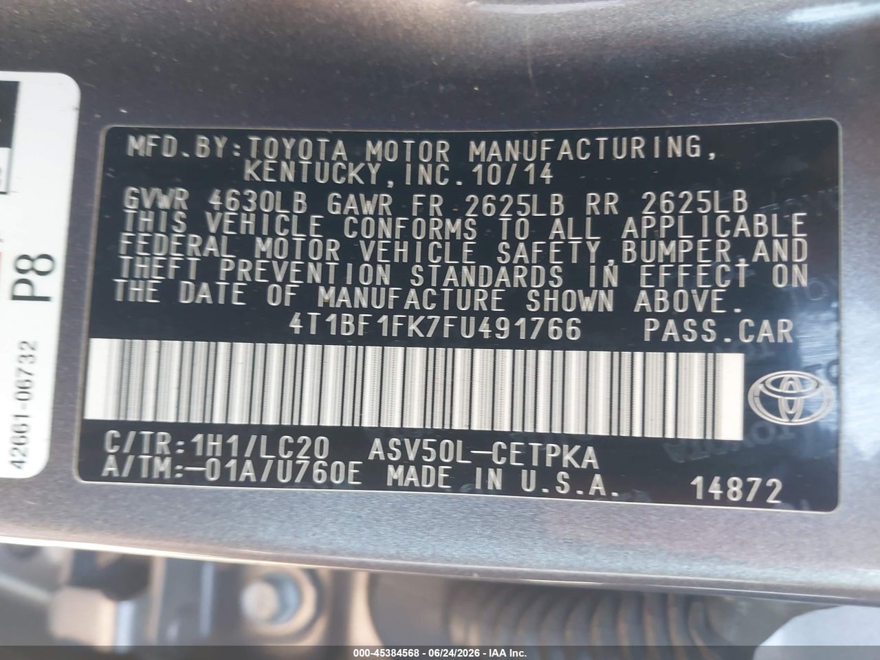 2015 TOYOTA CAMRY XSE thumbnail 10