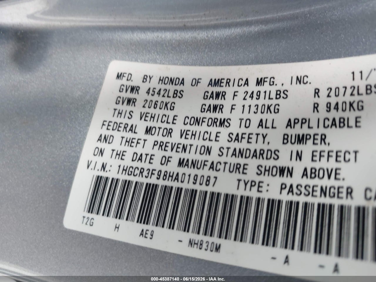 2017 HONDA ACCORD TOURING V6 thumbnail 10