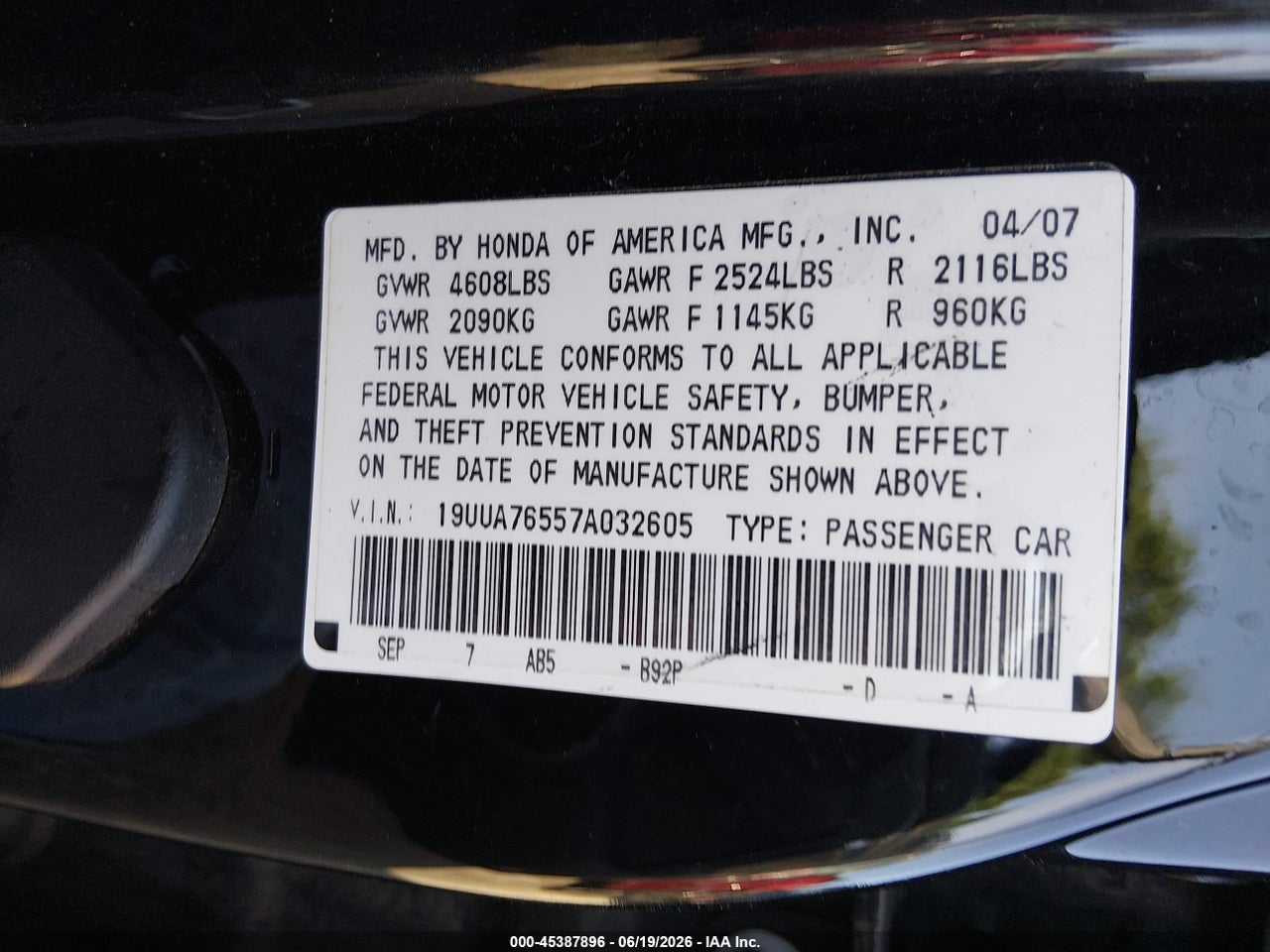 2007 ACURA TL TYPE S thumbnail 10