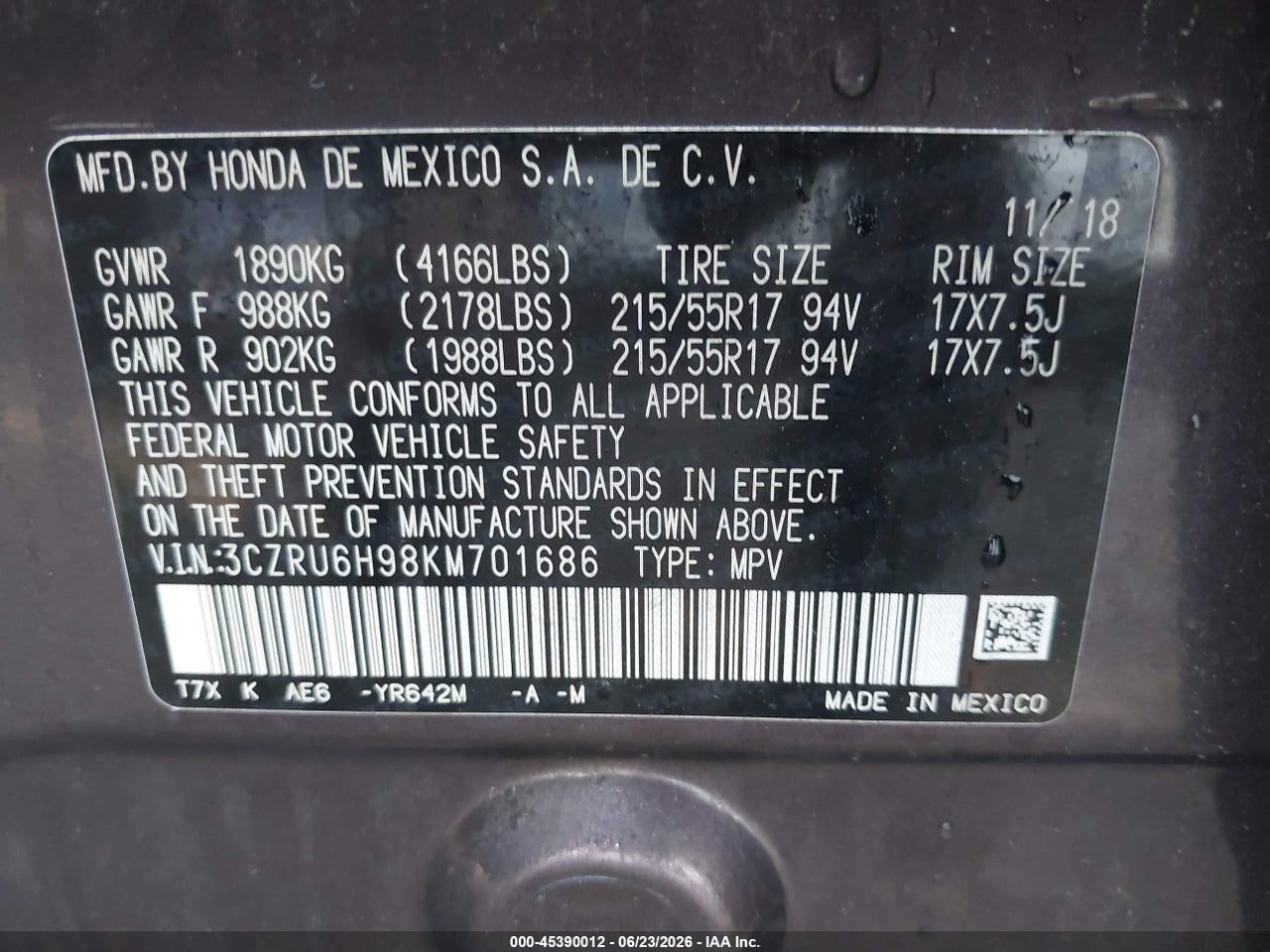 2019 HONDA HR-V TOURING thumbnail 10