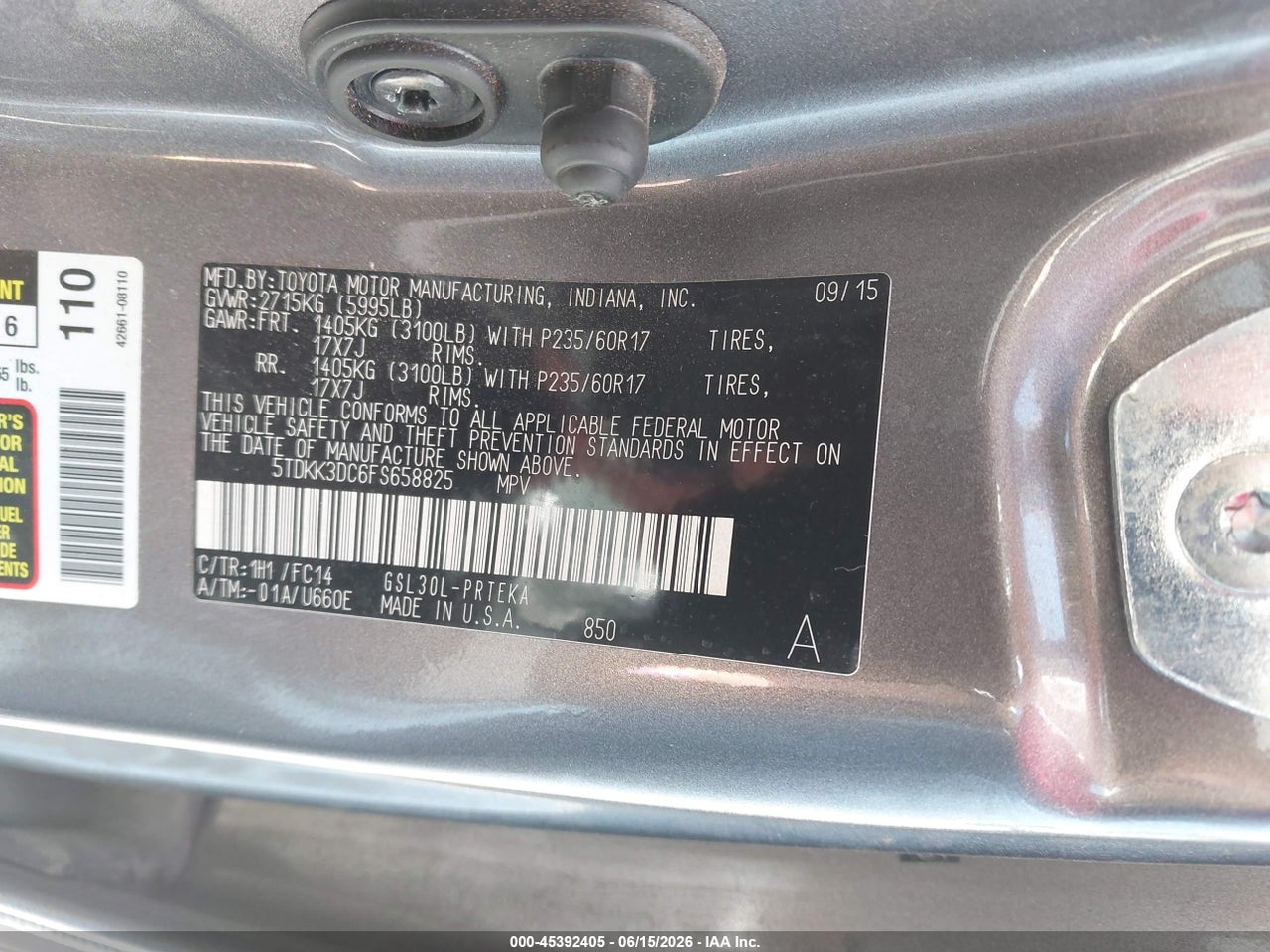 2015 TOYOTA SIENNA LE 8 PASSENGER thumbnail 10