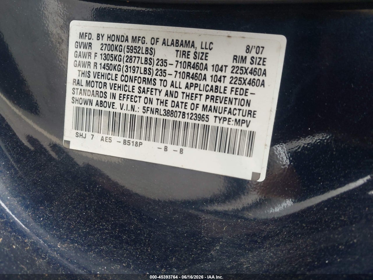 2007 HONDA ODYSSEY TOURING thumbnail 10