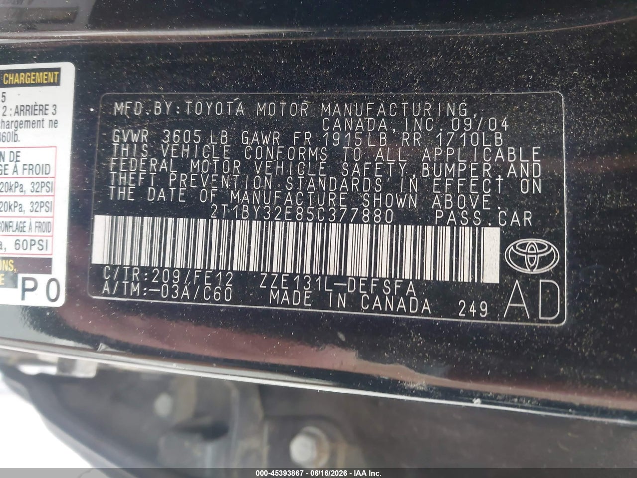 2005 TOYOTA COROLLA XRS thumbnail 10
