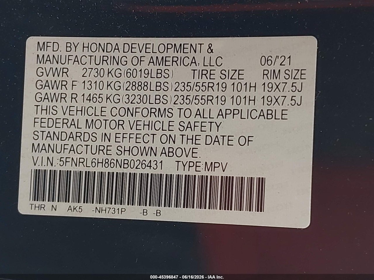 2022 HONDA ODYSSEY TOURING thumbnail 10