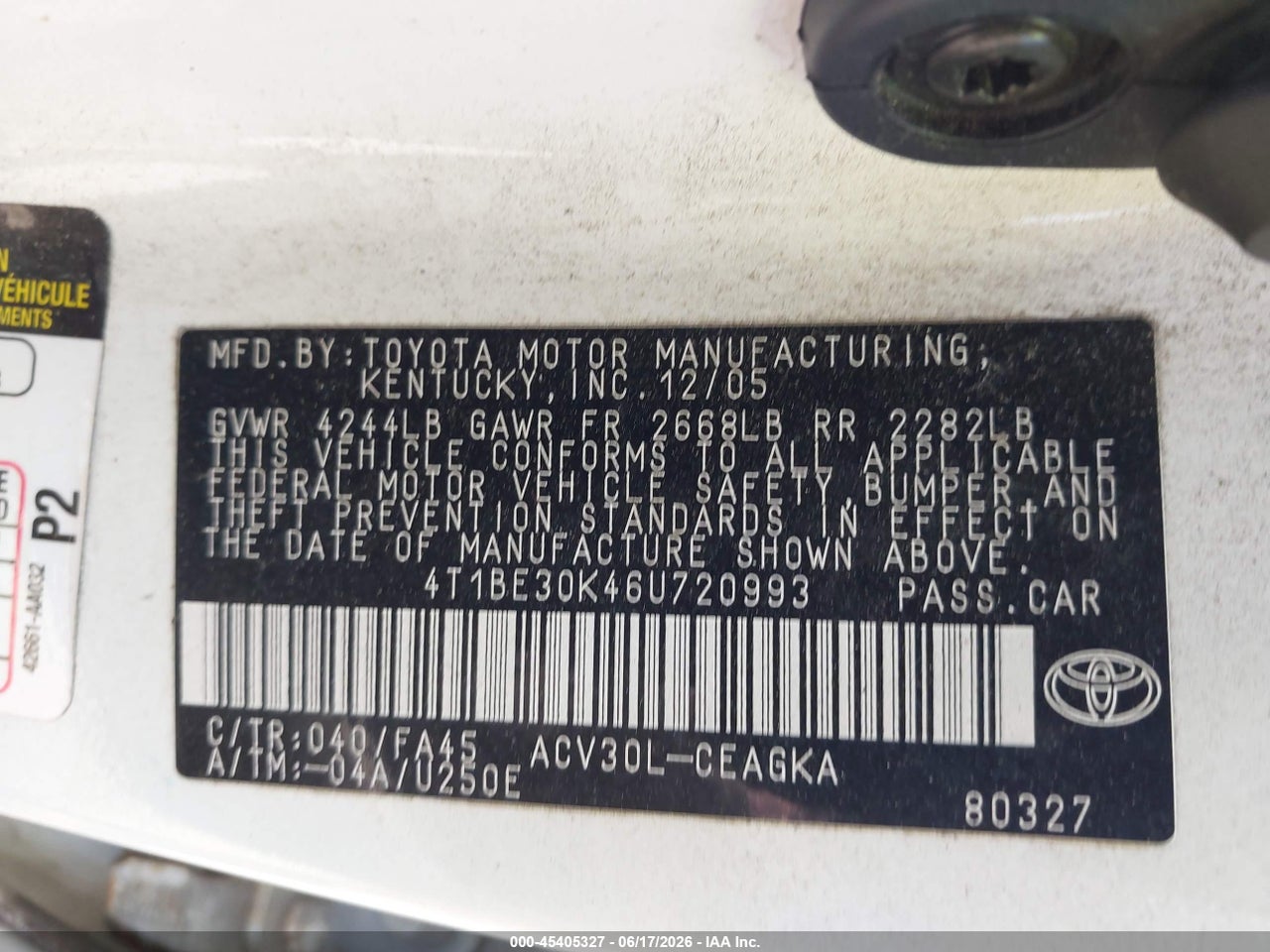 2006 TOYOTA CAMRY XLE thumbnail 10