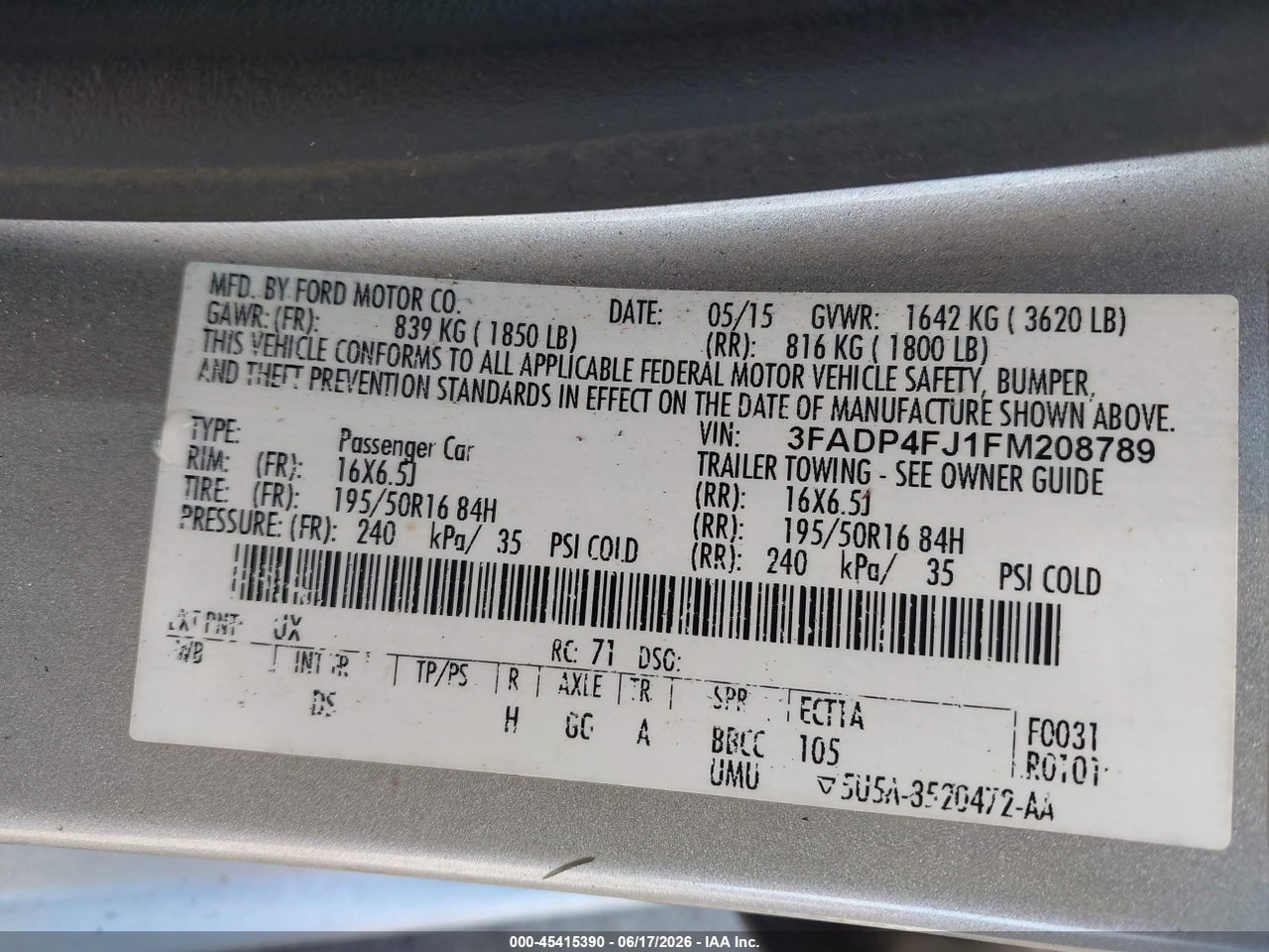 2015 FORD FIESTA TITANIUM thumbnail 10
